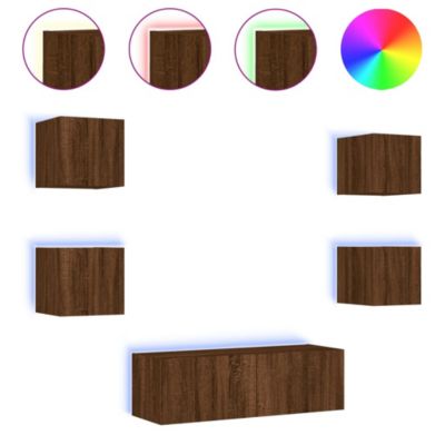 Prolenta Premium -  Meuble TV muraux 5 pcs avec lumières LED chêne marron
