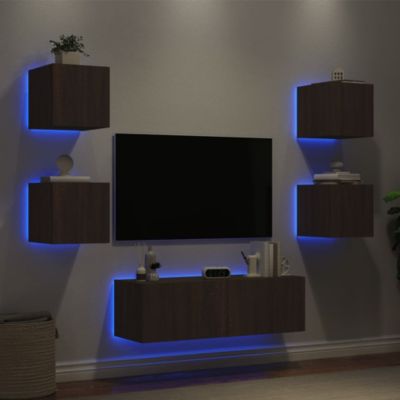 Prolenta Premium -  Meuble TV muraux 5 pcs avec lumières LED chêne marron