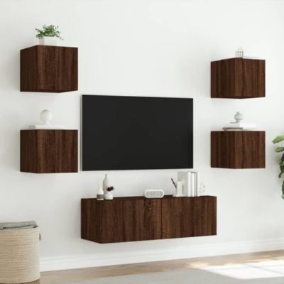 Prolenta Premium -  Meuble TV muraux 5 pcs avec lumières LED chêne marron