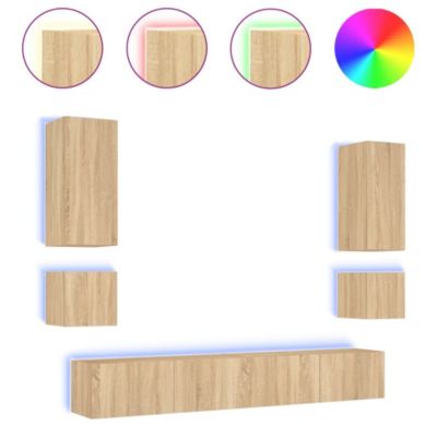 Prolenta Premium -  Meuble TV muraux 6 pcs avec lumières LED chêne sonoma