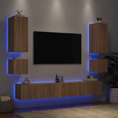 Prolenta Premium -  Meuble TV muraux 6 pcs avec lumières LED chêne sonoma