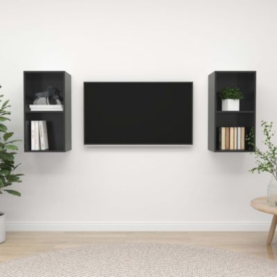 Prolenta Premium -  Meubles TV muraux 2 pcs Gris brillant Bois d'ingénierie