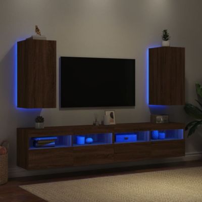 Prolenta Premium -  Meubles TV muraux lumières LED 2 pcs chêne marron 30,5x35x70 cm