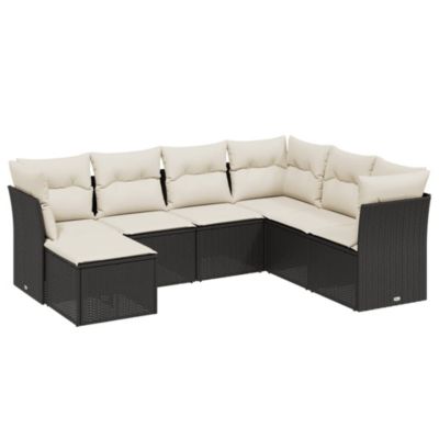 Prolenta Premium - Salon de jardin 7 pcs avec coussins noir résine tressée