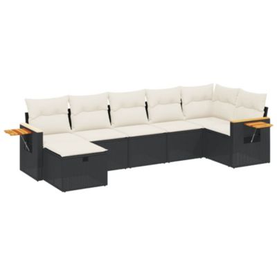 Prolenta Premium - Salon de jardin 7 pcs avec coussins noir résine tressée