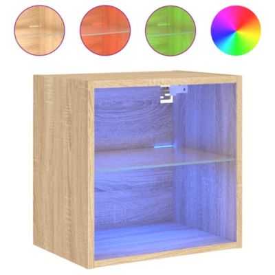 Prolenta Premium -  Table de chevet murale avec lumières LED chêne sonoma