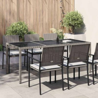 Prolenta Premium -  Table de jardin Gris 190x90x75 cm Verre trempé/résine tressée