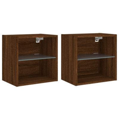 Prolenta Premium -  Tables de chevet murales avec lumières LED 2 pcs chêne marron