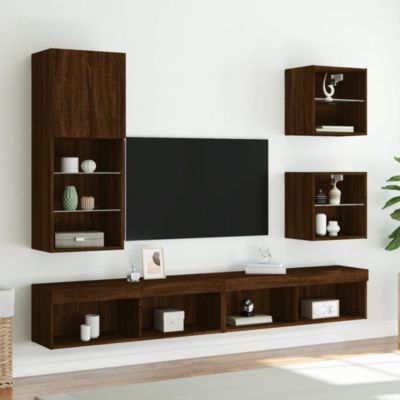 Prolenta Premium -  Tables de chevet murales avec lumières LED 2 pcs chêne marron