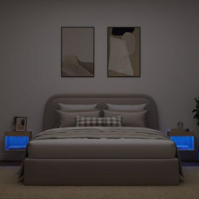 Prolenta Premium -  Tables de chevet murales avec lumières LED 2 pcs chêne sonoma