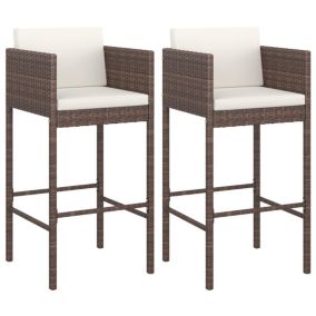 Prolenta Premium -  Tabourets de bar lot de 2 avec coussins marron résine tressée