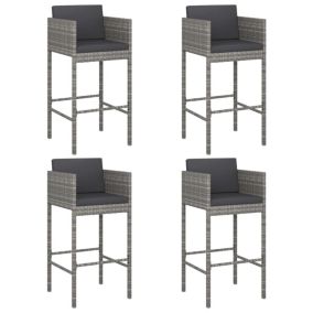 Prolenta Premium -  Tabourets de bar lot de 4 avec coussins gris résine tressée