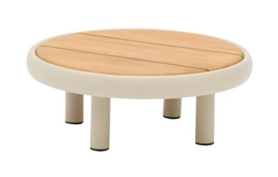 PROLOISIRS Table basse ronde NUAGE - D.60 cm - Aluminium époxy et teck  - Crème