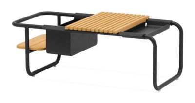 PROLOISIRS Table basse SUNSET aluminium époxy plateau teck  - Graphite - 101 x 46,5 cm