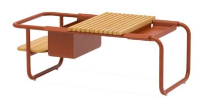 PROLOISIRS Table basse SUNSET aluminium époxy plateau teck  - Terra Cotta - 101 x 46,5 cm