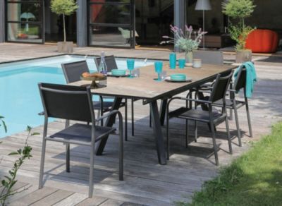 PROLOISIRS Table de jardin Agra, plateau à lames Fundermax hpl - graphite/cave 150/200/250 cm