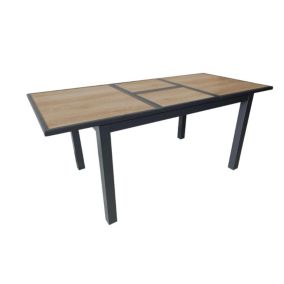 PROLOISIRS Table de jardin Genes en Aluminium 60/220 x 74 x 90 cm - plateau SPC - graphite/naturel