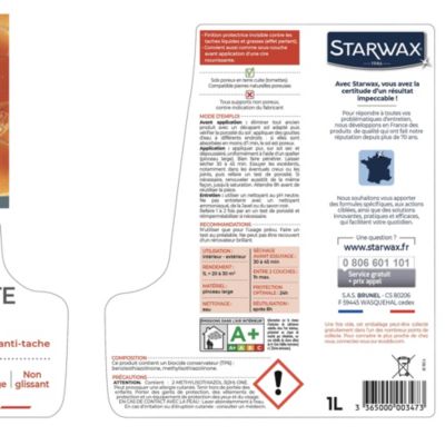 Protection anti-taches tomettes et terres cuites Starwax 1L