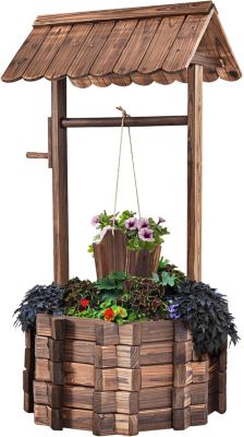 Relaxdays Puits Décoratif Jardin En Bois Rustique Avec Écorce – Style Champêtre 43 Cm, Parfait Pour Fleurs Et Plantes