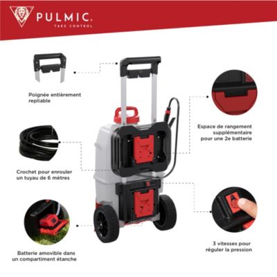 PULMIC Pulvérisateur a Batterie 35L,7h d'Autonomie,Pression Réglable jusqu'à 4 Bars,Toiture Longue Portée avec Tuyau de 6m