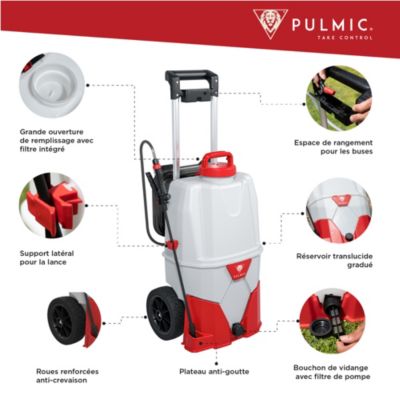 PULMIC Pulvérisateur a Batterie 35L,7h d'Autonomie,Pression Réglable jusqu'à 4 Bars,Toiture Longue Portée avec Tuyau de 6m