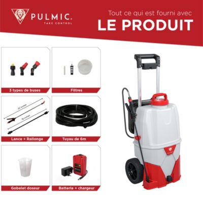 PULMIC Pulvérisateur a Batterie 35L,7h d'Autonomie,Pression Réglable jusqu'à 4 Bars,Toiture Longue Portée avec Tuyau de 6m