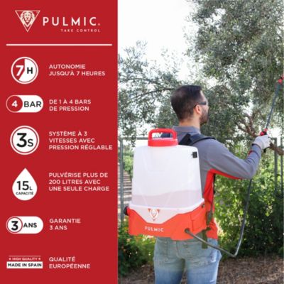 PULMIC Pulvérisateur Electrique Rechargeable 15L, Pulvérisateur à Batterie à Dos pour Jardin et Toiture,7h d'Autonomie