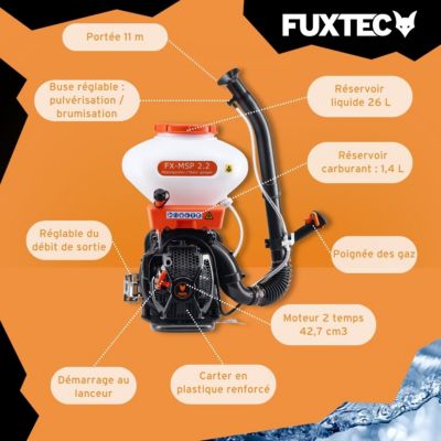 Pulvérisateur atomiseur thermique à dos - FUXTEC FX-MSP2.2 - 41,5cm3, 26 litres