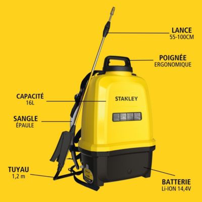 Pulvérisateur Electrique 16L, Batterie Lithium 14.4 V / 2.0 Ah - Pulvérisateur Jardin Végétaux + Lance Télescopique STANLEY