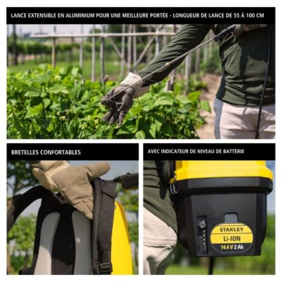 Pulvérisateur Electrique 16L, Batterie Lithium 14.4 V / 2.0 Ah - Pulvérisateur Jardin Végétaux + Lance Télescopique STANLEY