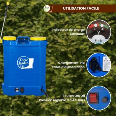 Pulvérisateur électrique à dos - Chargeur inclus - 16 L - 4,5 Bar - TERRE JARDIN