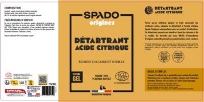 Pulvérisateur acide citrique 100% naturel Spado Origines 750 ml