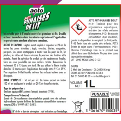 Pulvérisateur anti punaises de lit Acto 1L