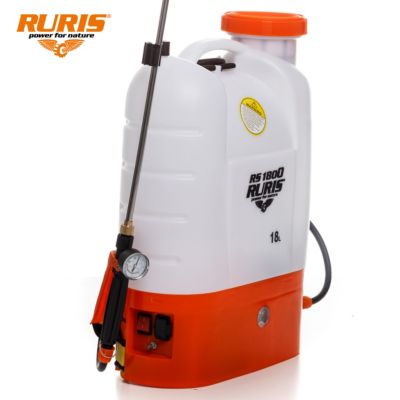 Pulverisateur electrique RURIS 1800rs, reservoir 18 L, batterie 12V 8 Ah, lance telescopique, autonomie 4 h, traitements verger et