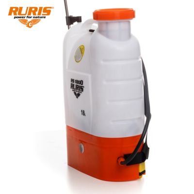 Pulverisateur electrique RURIS 1800rs, reservoir 18 L, batterie 12V 8 Ah, lance telescopique, autonomie 4 h, traitements verger et