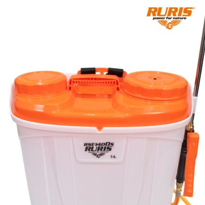 Pulverisateur electrique RURIS RSE 1400S, reservoir 14 L, batterie 12V 8 Ah, lance telescopique metal, pression 6 bars, verger et