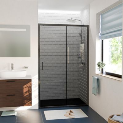 PURA Porte de douche 120x195cm coulissante anticalcaire avec profilés Noir mat (CERAHP120BGG)