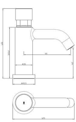 Push robinet lave mains chrome eau froide Essebagno Cilindro