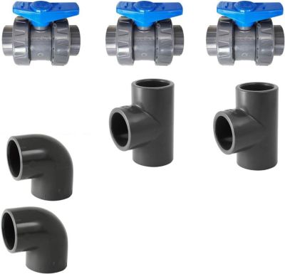 PVC Pression Kit Bypass 50mm 3 X Vannes 50mm  2 X Té 50mm 2X Coudes 50MM