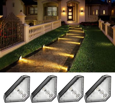 Quatre lampes de marche LED solaires d'extérieur, adaptées aux escaliers, porches, cours et terrasses (lumière chaude)