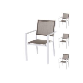 Quatuor de Chaises Textilène taupe/Métal blanc - VADO