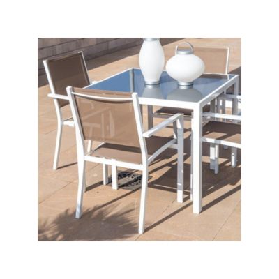 Quatuor de Chaises Textilène taupe/Métal blanc - VADO
