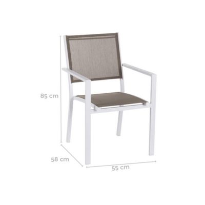 Quatuor de Chaises Textilène taupe/Métal blanc - VADO
