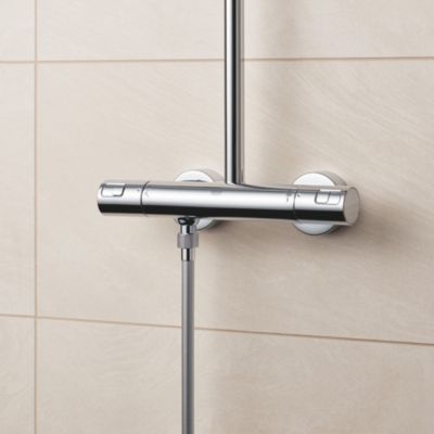 Quickfix Colonne de douche thermostatique XXL Cube 250 + Douchette 2 jets, Chrome (26696022)