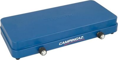 Réchaud de Camping Compact 2 Brûleurs Gaz 1600W avec Couvercle et Grille Amovible pour Cuisine Extérieure Portable