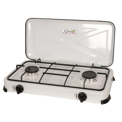 Réchaud gaz 2 feux 2x2200k blanc avec couvercle Ribiland PRF350