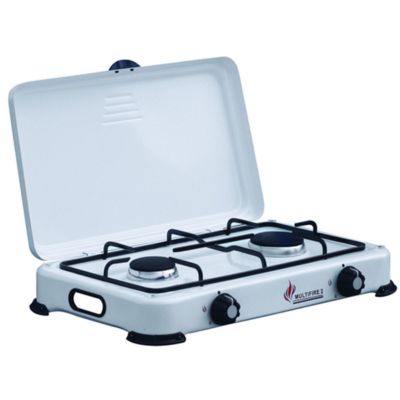 Réchaud à gaz 2 feux 3200W Brûleurs fonte amovibles Couvercle Plaque de cuisson Gaz Butane ou Propane GOLD