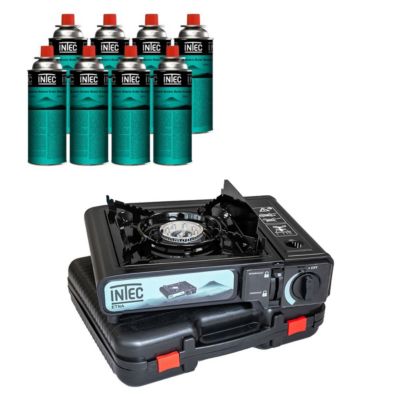 Réchaud à gaz 2200W + 8 Cartouches gaz butane Camping Road trips Piezo Mallette Etna INTEC