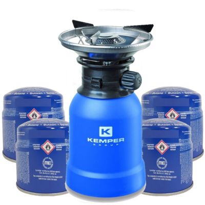 Réchaud à Gaz KEMPER 2200W Coque Métal + 4 Cartouches 190g - Camping Puissant Et Portable