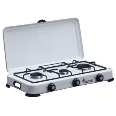 Réchaud à gaz 3 feux 4100W - Brûleurs fonte Amovibles Grille et Couvercle - Plaque de Cuisson Gaz Butane ou Propane GOLD